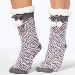 Charter Club Fleece Gripper Slipper Socks Diamonds